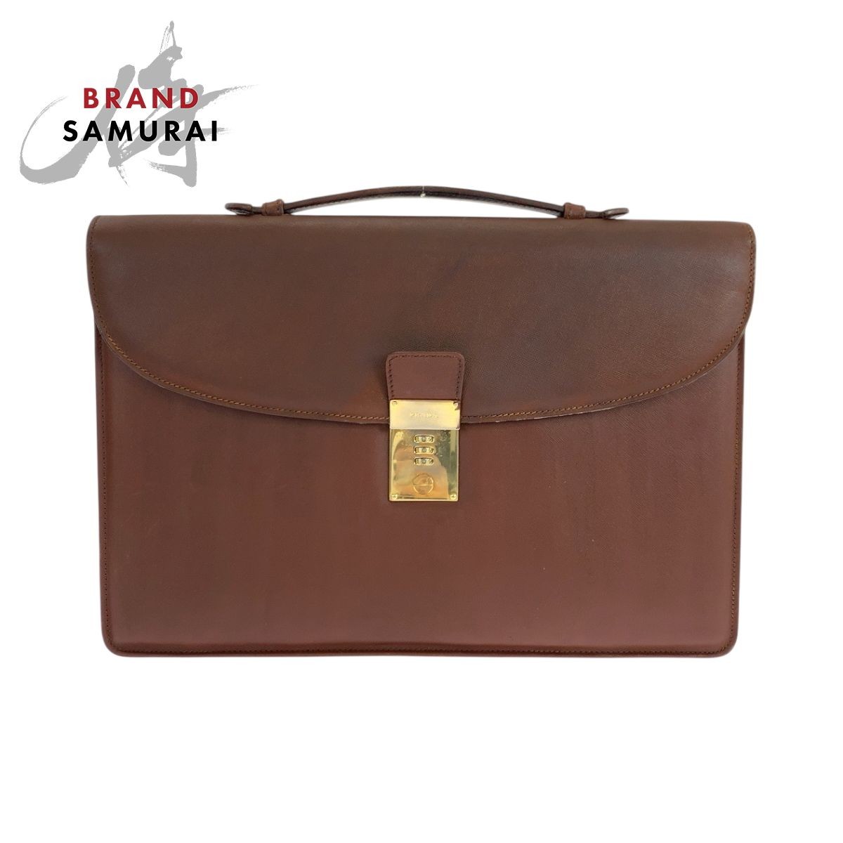 Prada Saffiano Brown Leather Business Bag for Men in Excellent Condition