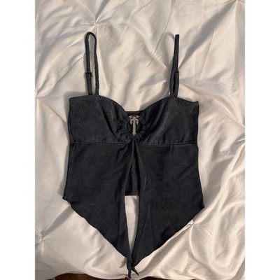TRAPSTAR Gray Wash Black Sleeveless Open Front Tank Top with Silver Ring design