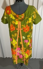 Vintage 1960 s Karen Ann Hawaiian Floral Print MuuMuu Dress Tiki Tropical Med- L
