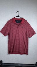 Under Armour Polo Shirt Mens Large Red Striped HeatGear Golf Performance