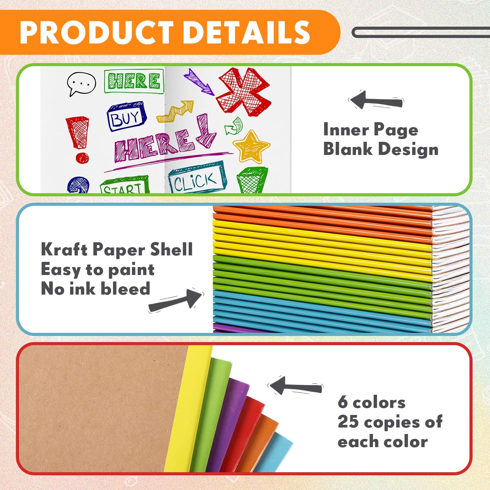 150 Pack A6 Kraft Paper Notebooks Blank Page Mini Notebooks Bulk Sewn Travel ...