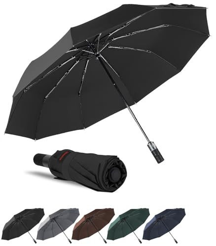 Regenschirme winddicht Reise kompakt Regenschirm, leicht tragbar 46 Zoll schwarz - Bild 1 von 6