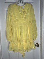 Jopra Sunshine Yellow Polka Dot Boho Women’s Mini Tiered Dress Small Flowy