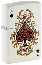 Zippo Ace of Jokes White Matte Windproof Pocket Lighter, 214-119718