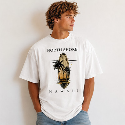 Men's Essential! Short-Sleeve T-Shirt with North Shore Hawaii Elements, Surfboar
