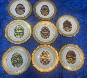 NEW 8 SET MUIRFIERLD SALAD PLATES 8.5” 9136 MAGNIFICENCE FABERGE EGGS GOLD TRIM