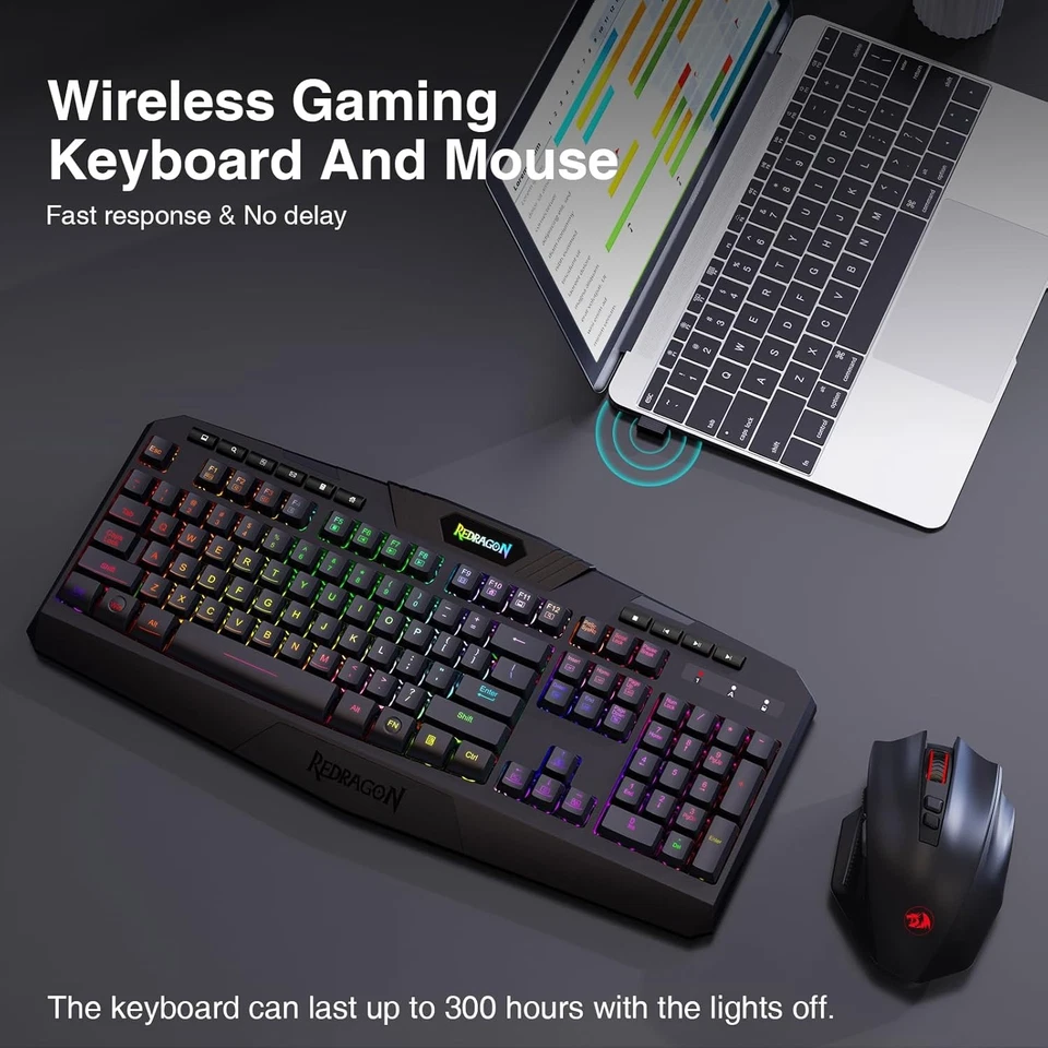 Redragon S101-KS Wireless Gaming Keyboard and Mouse Combo RGB Backlit 8000DPI - Image 2 of 4