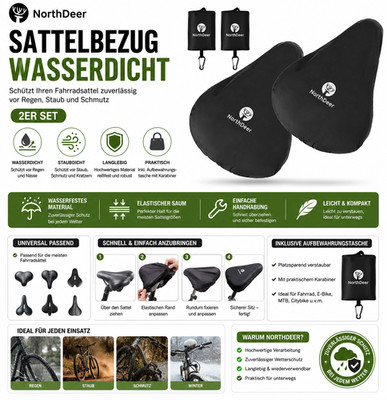 Sattelbezug Wasserdicht 2er Set Regenschutz für Fahrradsattel Schwarz mit Tasche