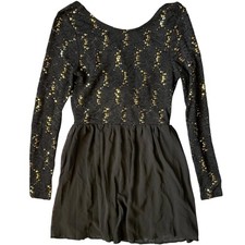 Windsor Black Sequin Lace Bow-Back Skater Dress L Women’s Party Holiday