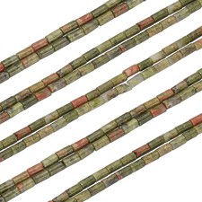 Stone Tube Beads, 2 Pcs Cylinder Loose Beads Agate Tube, Floral Green