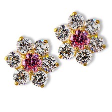 CHILDREN/BABIES GORGEOUS FLOWER PINK SAPPHIRE SCREWBACK EARRINGS 14K Y OR W GOLD