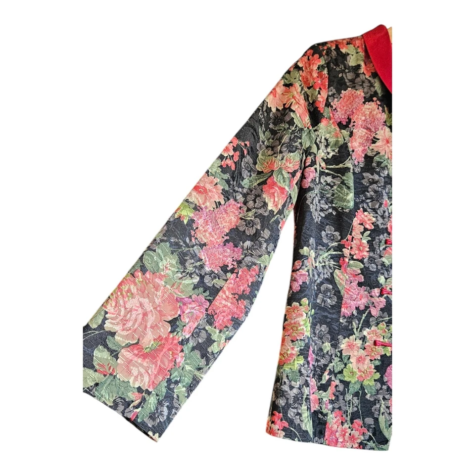 Blazer Asiático Mujer Talla XL Rosa Negro Floral Rana Botones Cuello Oriental Foto 3 de 4