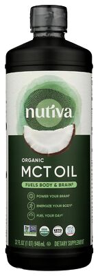 Nutiva Organic MCT Oil 32 Fl Oz USDA Certified Non GMO Vegan Keto Friendly