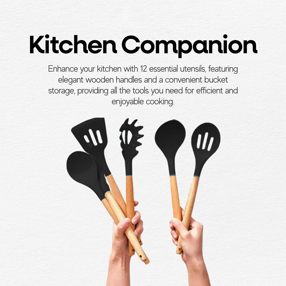 12Piece Silicone Kitchen Utensils Set Nonstick Cooking Spoon and