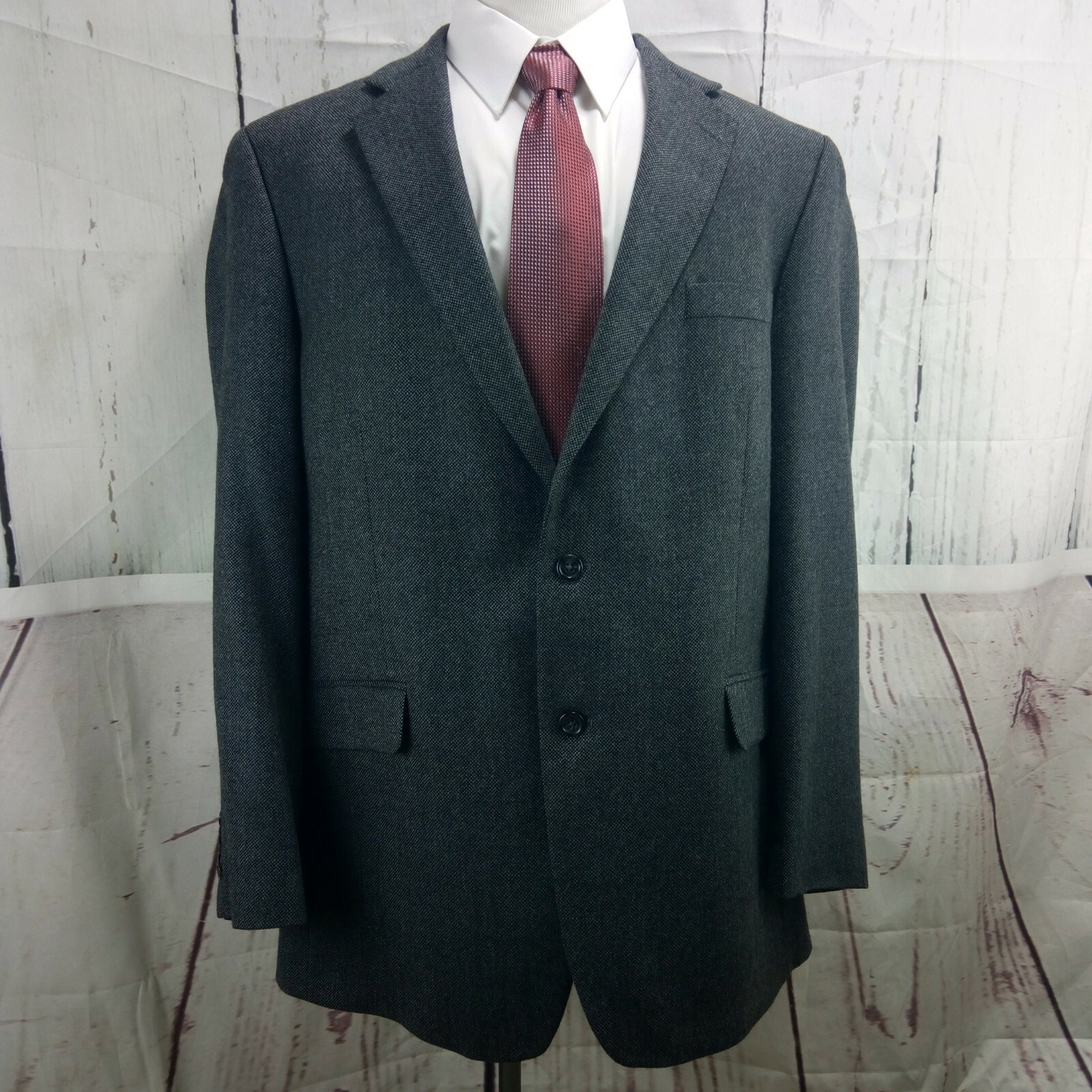 Stafford Essentials 46L 2 Button Gray Birdseye Su… - image 1