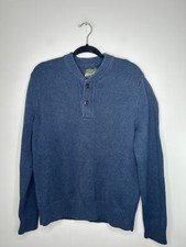 Eddie Bauer Sweater Men's Blue Tight Knit Button Cotton 90s Vintage Size Large