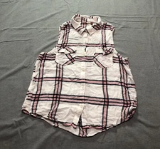 So Blouse Women's L Feminine Plaid Western Check Coastal Rancher Lounge White