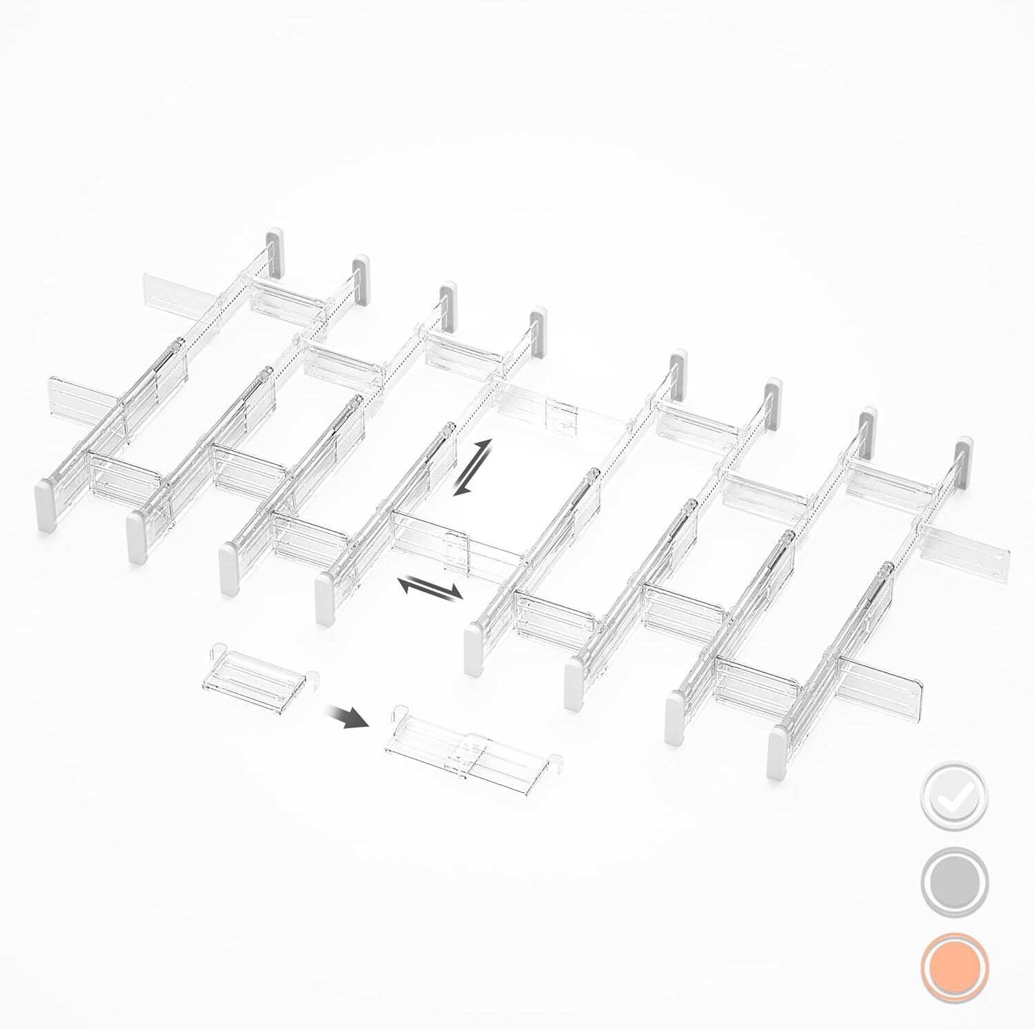 HiYZ 8-Pack Clear Adjustable Expandable Drawer Dividers with Inserts