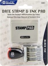 BAZIC Date Stamp and Ink Pad (Black Ink) Stamp Impression Size 1" x 0.15" 1-Pack