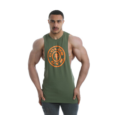 Golds Gym Drop Armhole Vest Tank Top khaki Sleeveless Shirt MuscleShirt