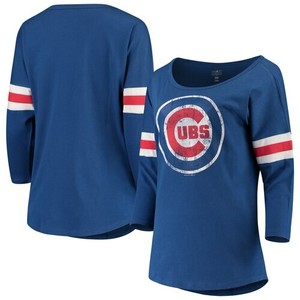 Women-039-s-New-Era-Royal-Chicago-Cubs-Scoop-Neck-3-4-Sleeve-T-Shirt