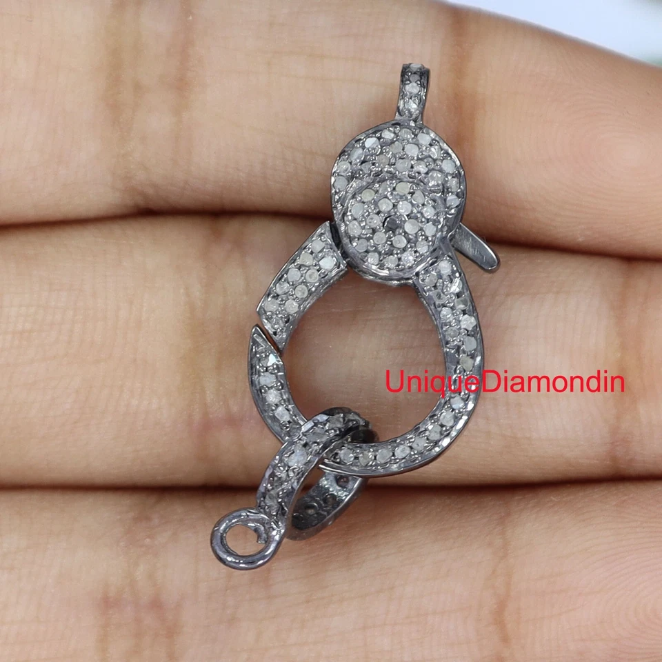 33 x 14 mm pavé broche de diamante plata de ley 925 hecho a mano cerradura encontrar langosta Foto 4 de 4