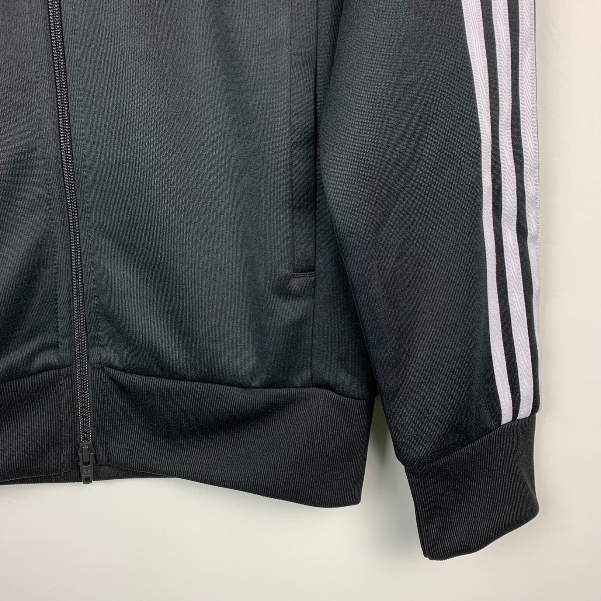 Adidas Originals Track Jacket Black Collared 3-Stripes Zip Pockets