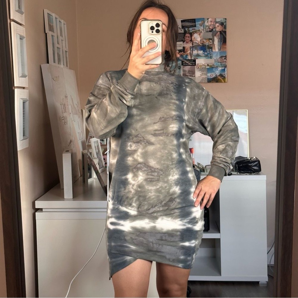 fitted lace wedding dress Full Size Tie-Dye Round Neck Long Sleeve Dress Heliotrope Purple / M main image 1
