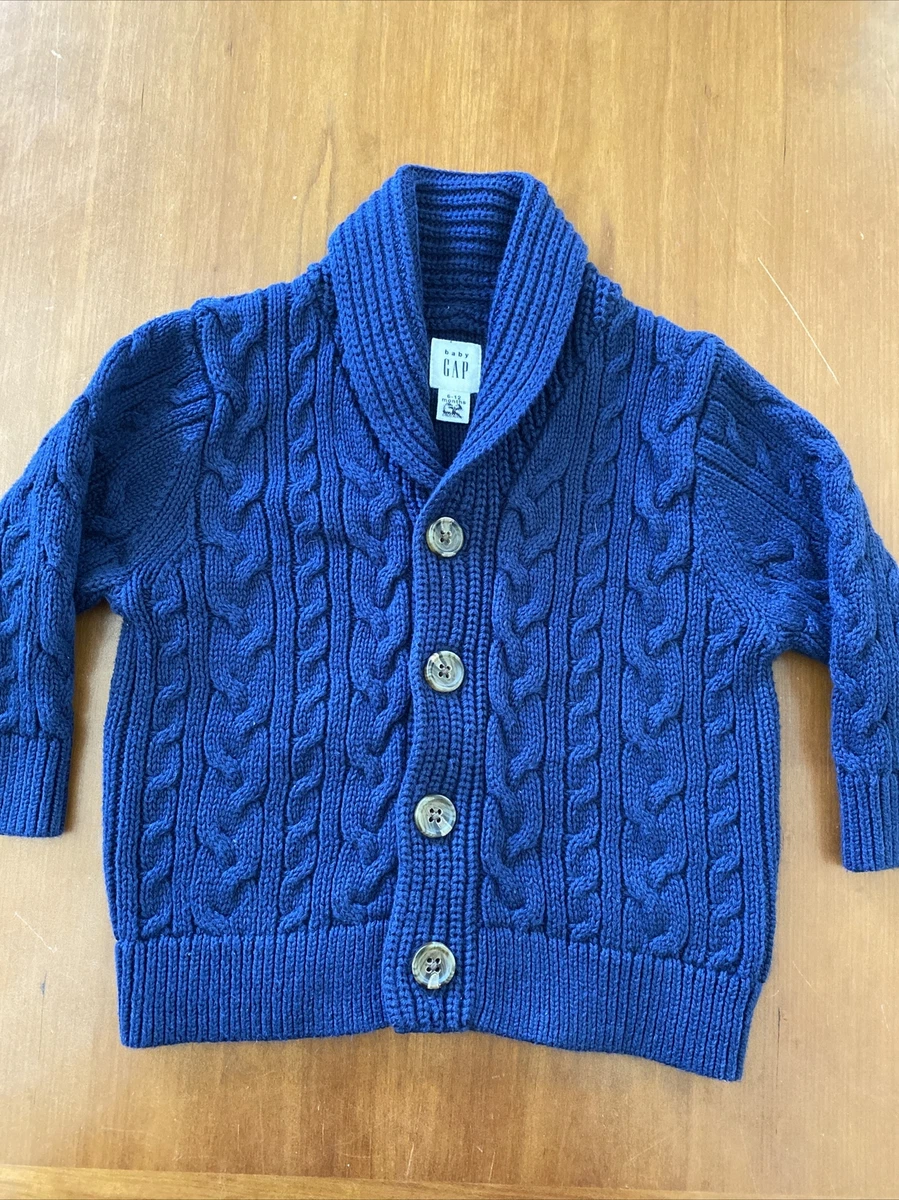Baby Gap Navy Blue 100 Cotton Knit Shawl Collar Cardigan 6 12 Months