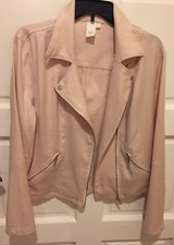 New Ady P Linen Blend Pink Zip Front Stretchable Long Sleeve Jacket, Size L.