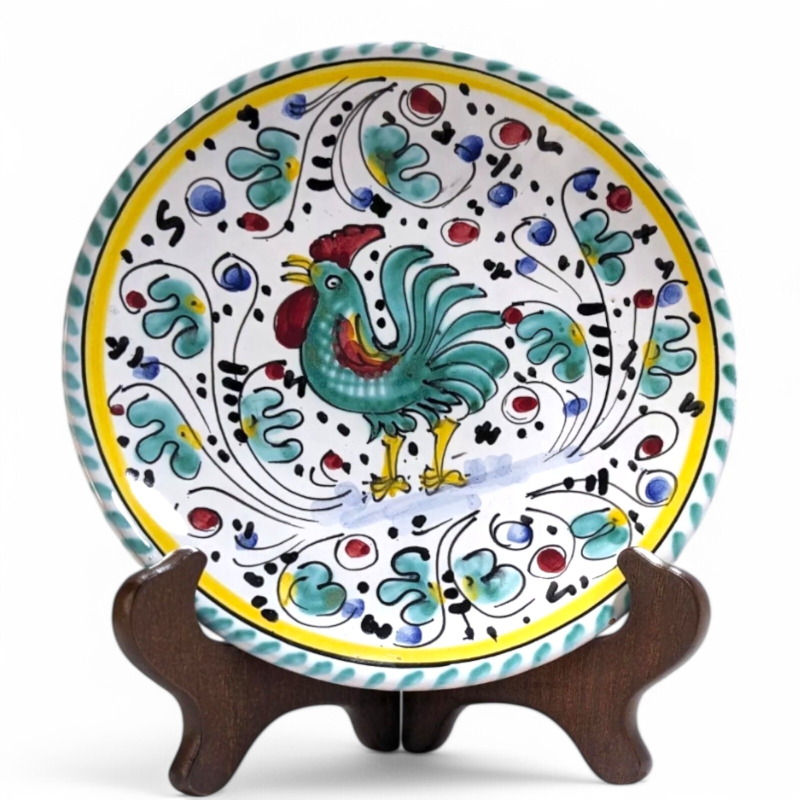 Vintage Hand-Painted Deruta Italy Rooster Wall Hanging Decorative Plate 7 7/8 Inches