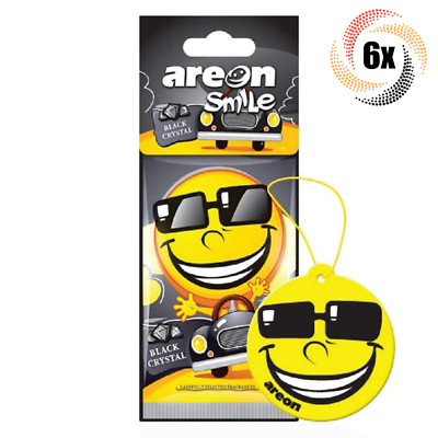 6x Packs AREON Smile Funny Car Emoji Hanging Air Freshener | Black Crystal Scent