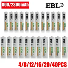 EBL Double A, Triple A  2300mAh 800mAh NI-MH Rechargeable Batteries  + Case  Lot