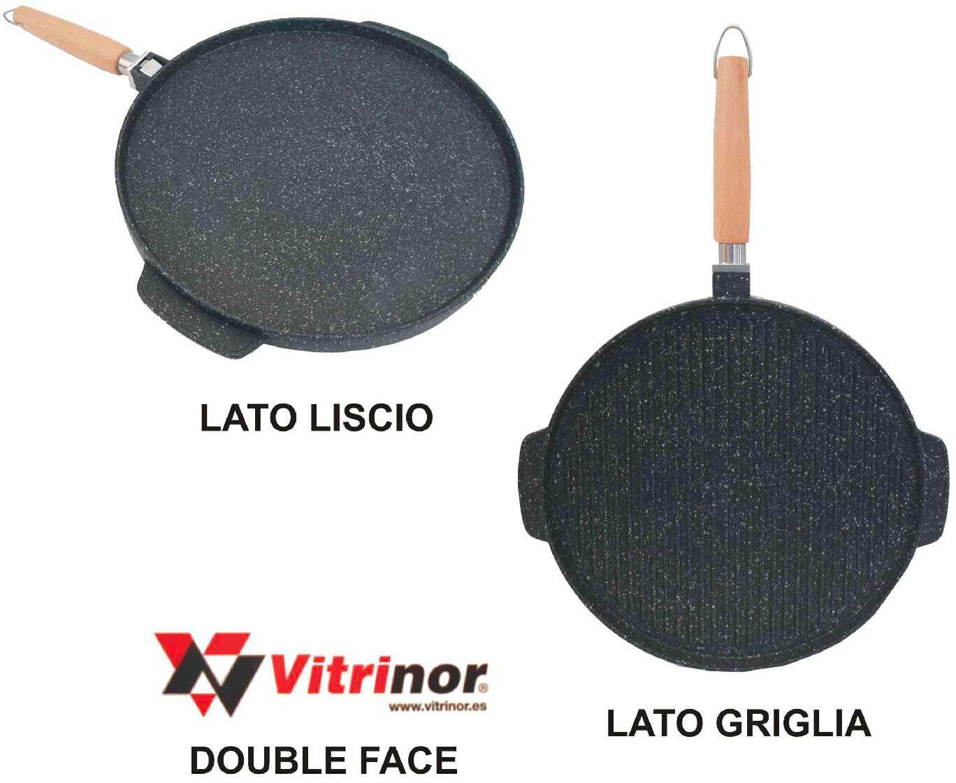 Piastra Pietra Tonda 32cm Vitrinor per Induzione con Manico Legno