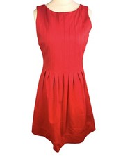 Hobbs Red Fit & Flare Dress Women's UK 10 Sleeveless Pleated Party Festive