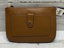 Lauren Ralph Lauren Tan Pebbled Leather Flat Medium Jamey Crossbody Bag New 195