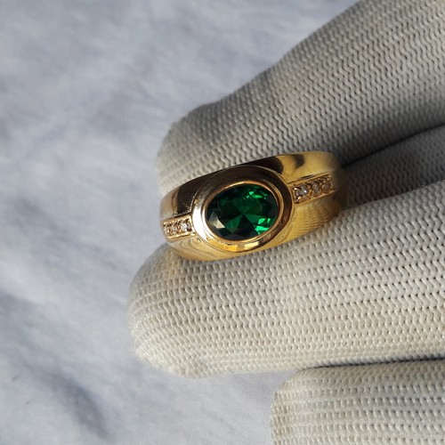 Anillo para hombre de oro amarillo macizo de 14 quilates con esmeralda creado en laboratorio, joyería para hombre - Imagen 7 de 7