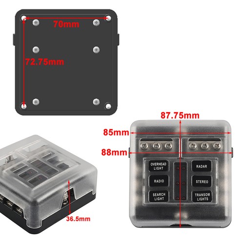 6 Way Blade Fuse Box Holder W/Fuses Terminals W/LED Warning Light Cover For Car - Picture 2 of 18
