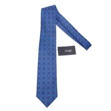 Drake's NWT Neck Tie in Blue with Red & White Geometric Pattern 100% Silk