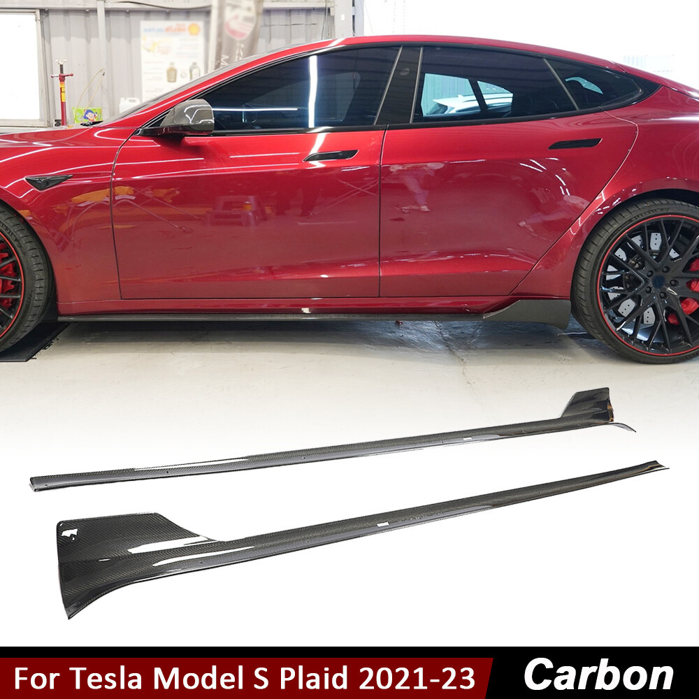 For Tesla Model S Plaid 2021-2023 Real Carbon Side Skirt Extension Lip Spoiler