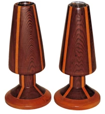 Pair of 9" Tall Wood Bud Vases with Glass Inserts