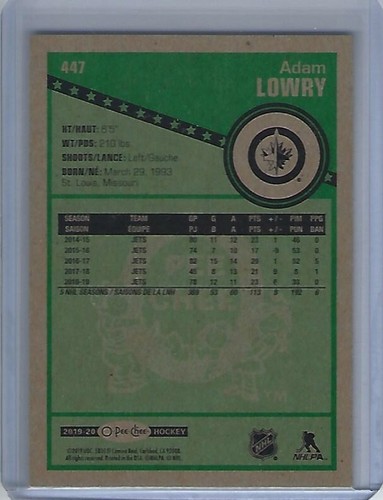 2019-20 O-Pee-Chee Retro #447 Adam Lowry - Picture 2 of 2