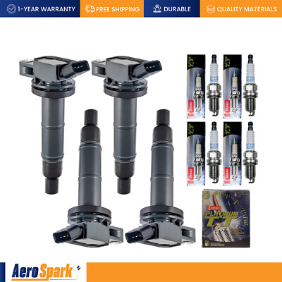 4pcs Ignition Coil & 4pcs Denso Spark Plug for Toyota RAV4 Camry 2.0L 2.4L UF333