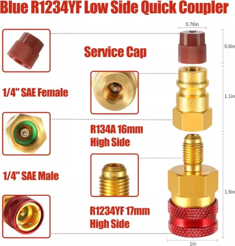 For Car A/C R1234YF To R134A Adapter Kit Quick Couplers Hi/Lo Side Conversion - Picture 9 of 17
