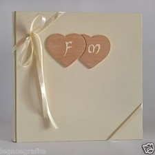 ALBUM FOTOGRAFICO 200 FOTO CUORI LEGNO INIZIALI REGALO di MATRIMONIO NOZZE SPOSI