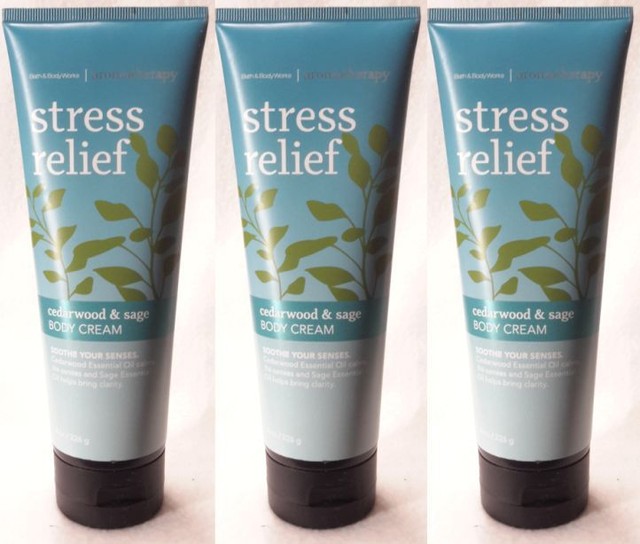 3 Bath & Body Works Stress Relief SANDLAWOOD & SAGE Aromatherapy Body