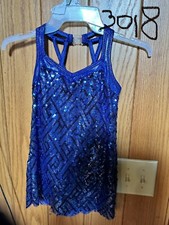 J4846 Curtain Call Blue Mini Dress With Attached Leotard. Size: SC