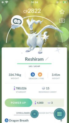 Shiny    Reshiram    Soforthandel/30 Tage Pokémon Go