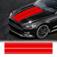 78.8" Red Hood Roof Rally Racing Style Stripe Decal Sticker For Ford Mustang Etc