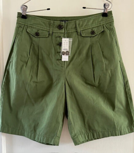 J. Crew Pleated Button Front Moss Green Women’s Chino Bermuda Shorts Sz 4 NWT